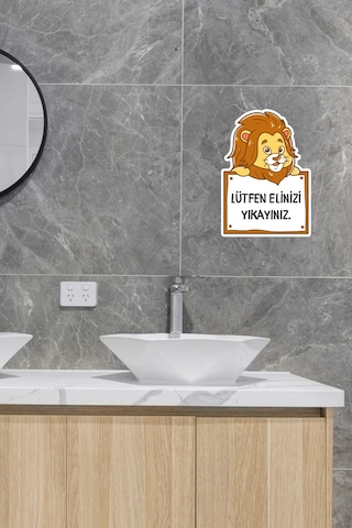 Sevimli Aslan V2 Sticker Lütfen Elinizi Yıkayınız Etiketi Standart