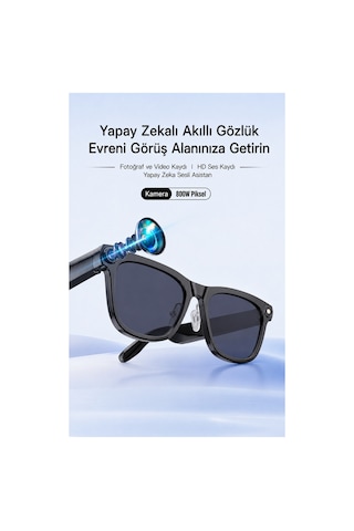 Yapay Zekâ Destekli Akıllı Gözlük Kamera, Video Ve Hd Ses Kayıtlı Bluetooth Smart Glasses