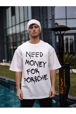 Modi Unisex Bisiklet Yaka Baskılı Oversize T-shirt - Beyaz - Mymg180508