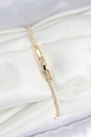 Pirinç Zirkon Taşlı Kare Model Gold Renk Kadın Bilekilk - Tj-bb7661 Çok Renkli