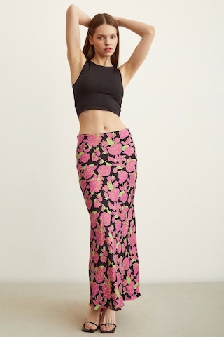 Never More Gül Desenli Saten Etek Pembe