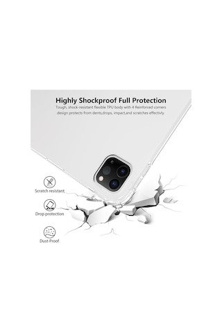 Apple Uyumlu iPad Pro 11" Inç 2024 M4 Çip Köşe Korumalı Şeffaf Silikon Kılıf Tam Kalıp A2836 A2837 A3006 Kılıf