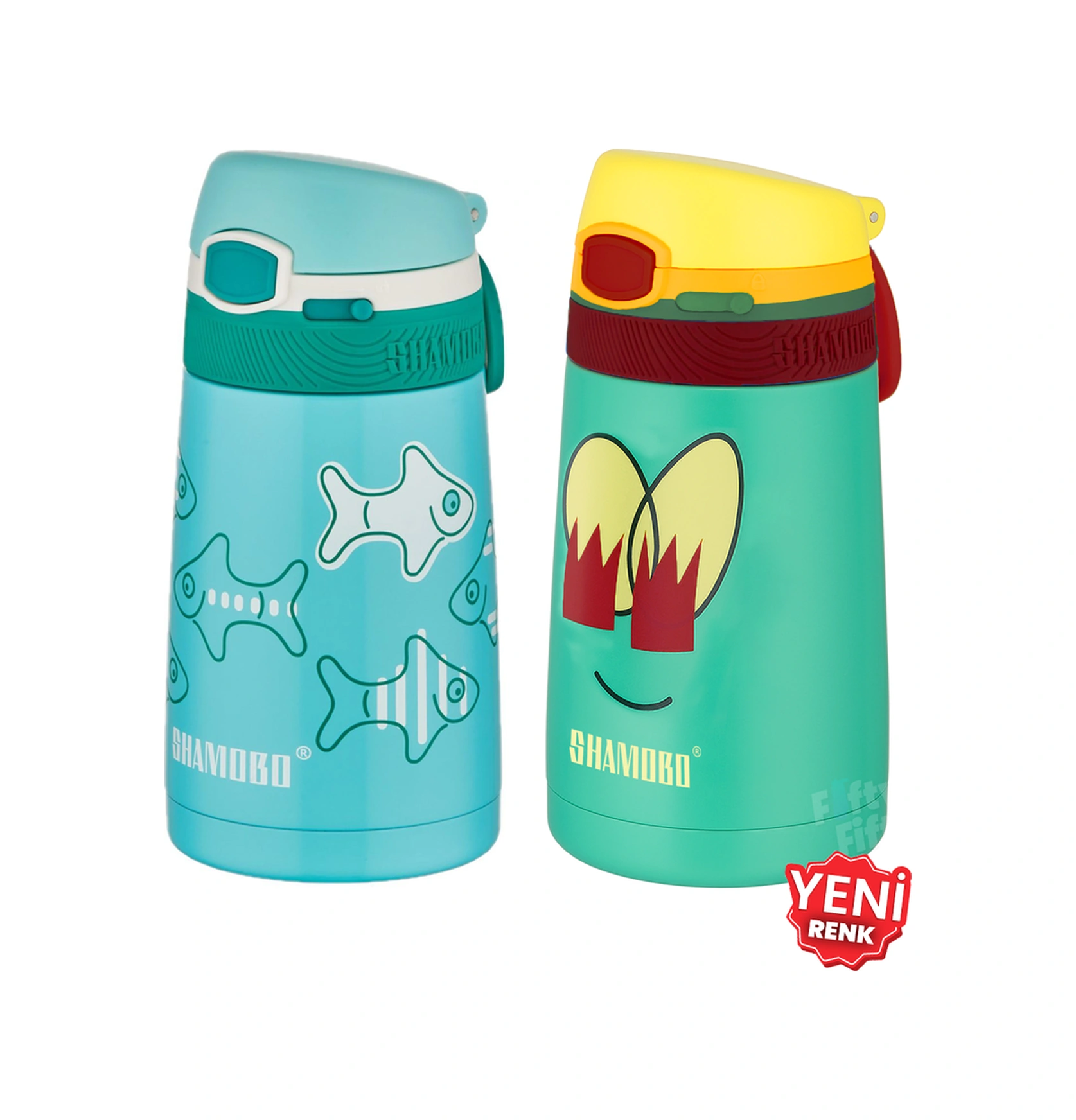 Shamobo 2li Set Pipetli Çelik Termos 350ml -6 Saat Isı Yalıtımı- Açıkyeşil