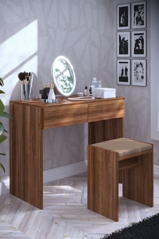 Dekorfim DF02102BR İki Çekmeceli Tabureli Makyaj Masası