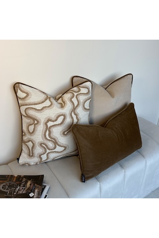 "taupe" Düz Kadife Kırlent Kılıfı - 30x50 - Bronz Kahverengi - Krem