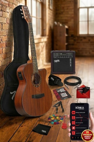 Midex Phx Pro-amp Amfili Yüksek Kaliteli Masif Elektro Akustik Gitar Seti 1 Adet
