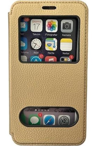 Jopus Galaxy J7 Duo İle Uyumlu Premium Kapaklı Kılıf Gold Gold