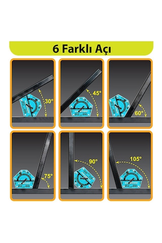 Magnethink Manyetik Kaynak Gönyesi Güçlü Mıknatıslı Aç Kapa Özellikli 6 Açılı Kolay Temizlenebilen Mavi 1 Adet
