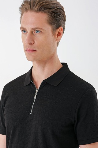 Efor Slim Fit Fermuarlı Polo Yaka %100 Pamuk Siyah Tişört Ts 877 Siyah