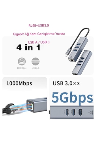 Ugourd 1000-mbps Rj45 Ethernet Dönüştürücü Adaptör Type-c Giriş+3 Adet 3.0 Usb Girişi Ce Lisanslı Sağlam Gigabit 1000mbps Rj45 Ethernet Dönüştürücü Adaptör