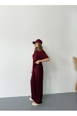 Kadın Modal Kısa Kolu Soft Touch Spor Takım Bordo