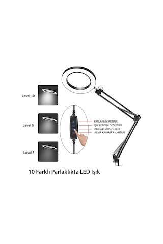 Exeo Masa Üstü Ayarlanabilir Led Işık 5X Mercekli Büyüteç Lamba
