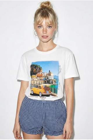 Shade Kadın Pamuk Italy Temalı Baskılı Tasarım T-shirt 1008 60282054 - Beyaz L