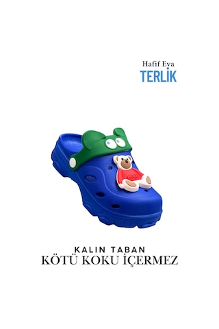 Sermoda Gözlük Desen Ayıcıklı Eva Çocuk Plaj Havuz Terlik Sabo Terlik Mavi Kırmızı