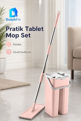 Pembe Tablet Mop Set Pratik Paspas Ve Zemin Temizlik Seti