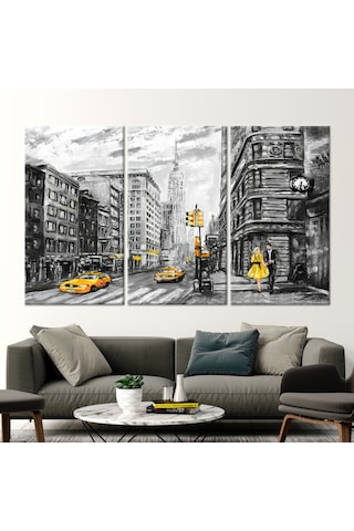 90x180cm 3 Parçalı Kanvas Tablo, Şehir Kavrama Baskılı
