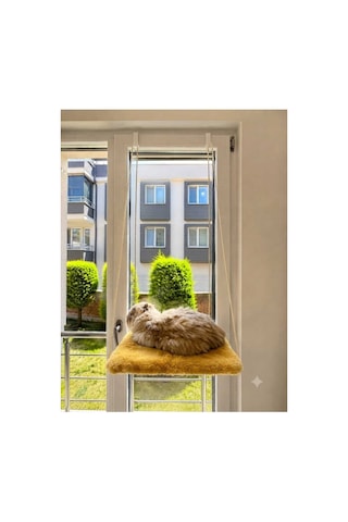 Askılı Kedi Pencere Yatağı - Peluş Kumaşlı Cam Önü Kedi Hamak Yatağı Sarı