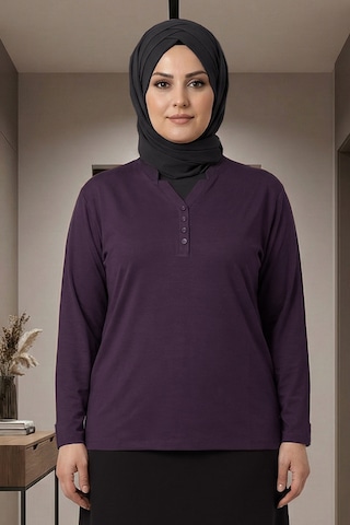 Pıtırcık Cimariva Kadın Neval Büyük Beden V Yaka Taşlı Mürdüm Bluz R12 Mor