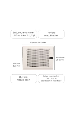 Alfafonet Wifi Box 450 Duvar Tipi Modem Ve Wifi Kutusu 450x120x350 Mm Mat Beyaz Perfore Metal Kapak Montajlı