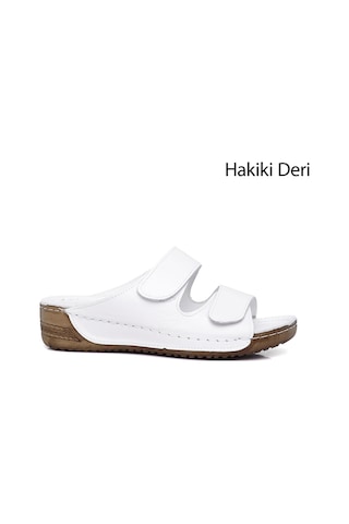 Gönderi R Kadın Beyaz Cırtlı Dolgu Taban Hakiki Deri Terlik Dyza69842632 Bej - Beyaz - Kırmızı