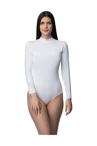 Lirona Soft Pamuk Fit Kesim Tesettür Body, Dik Yaka, Boğazlı Body, Kanca Beyaz