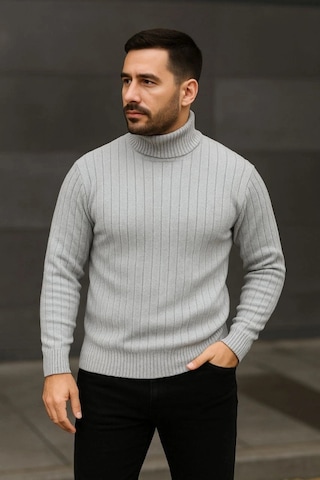Efnaz Style Erkek Fitilli Triko Kazak 3lü Set Gri Haki Siyah Regular Balıkcı Yaka Tam Boğazlı Triko Seti Modeli Kazak Çok Renkli