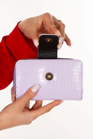 Newish Polo Patlı Kapaklı Fermuarl Cüzdan Kroko Desenli Orta-lila Lila