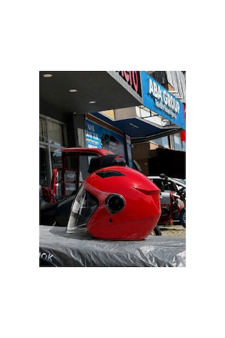 Güneş Vizörlü Kask - Telefon Tutucu Ve Buff Kırmızı