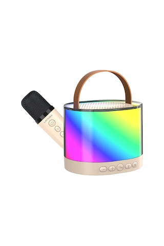 Lenyes S229 Rgb Işıklı Askılı Mikrofonlu Bluetooth Speaker Hoparlör V5.3 Bej