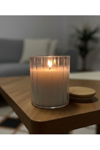 Özdemcandle Çizgili Cam Kavanoz Dekoratif Kokulu Büyük Boy Soya Mum 9x10 Cm Koku Seçenekleri İçin Ürün Açıklamasını İnceleyiniz Krem