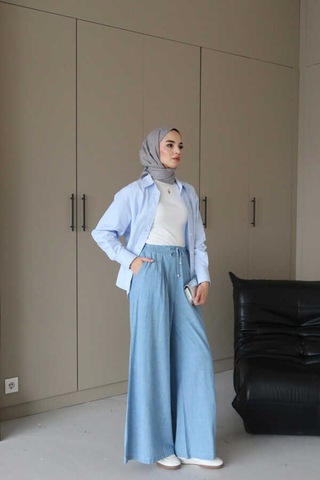 Neways 1167-denim Bol Paça Pantolon Mavi Mavi