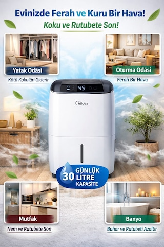 Midea Nem Alma Cihazı 30 Litre 73 Metre Kare Beyaz