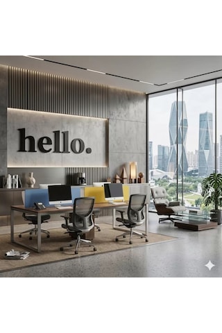 Mey İthalat 100x35 Cm Dev Boy "hello." Yazılı Kırılmaz Pleksi Ayna - Premium Ofis Ve Villa Antre Dekoru Sarı