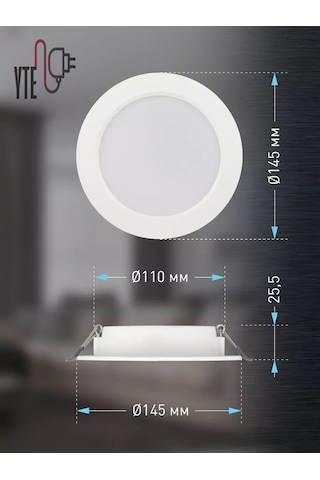12 W Beyaz Sıva Altı Yuvarlak Led Panel 6500 K Yüksek Kalite Beyaz - Beyaz