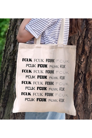 Bk Gift Fcuk Tasarımlı Kanvas Bez Çanta, Baskılı Omuz Çantası, Alışveriş Çantası, Plaj Çantası, Arkadaşa Hediye-9 Çok Renkli