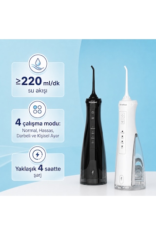 Npo Nicefeel Fc5610 Şarjlı Taşınabilir Ağız Duşu 4 Modlu 280 Ml Ipx7 Diş Teli Ve Protez Bakımı Siyah