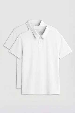 Standart Fit Basic Polo Yaka 2li Paket Beyaz Erkek T-shirt - 87768