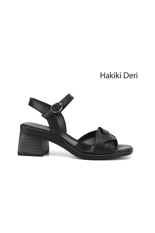 Gönderi(R) Gönderi R Kadın Siyah Örgü Bantlı Kalın Topuklu Hakiki Deri Sandalet Dyza70945407