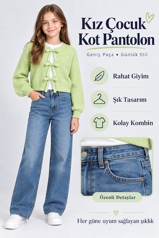 Ahengim Boru Paça Kız Mavi Kot Pantolon Ak1807