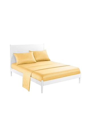 Evlen Home Line Pamuklu Nevresim Takımı 4 Parça Çizgili Saten Nevresim Seti Otel Nevresim Gold