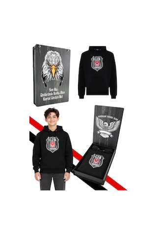 Beşiktaş Çocuk Kapüşonlu Sweatshırt Uv Kutu Siyah