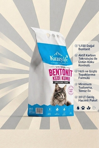 Kuzeylife Bentonit Kedi Kumu Aktif Karbon 20 Lt