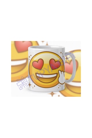 Kalpli Emoji Tasarımlı Seramik Kahve Kupası Eğlenceli Ve Neşeli Kahve Keyfi Beyaz