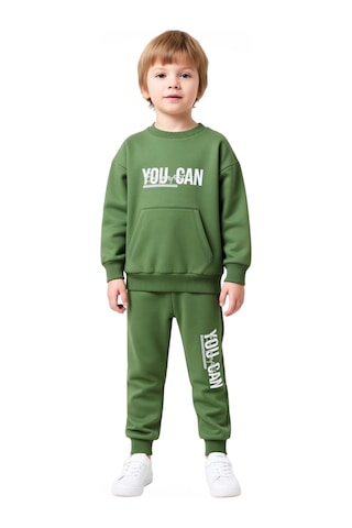 Ersefa Enerjik Sloganlı Erkek Çocuk Örme Eşofman Ve Sweatshirt Seti Kali Yeşil