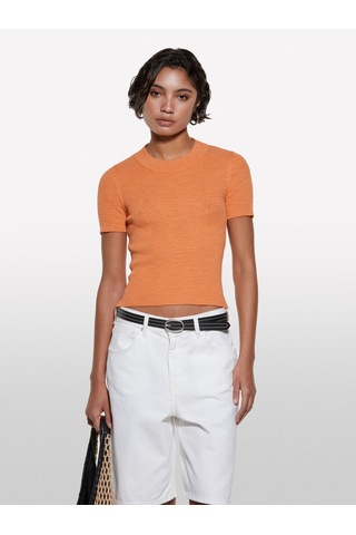 Sisley Keten Karışımlı Slim Fit Kısa Kollu Kazak Kadın Turuncu Kazak - 325p105gm106g