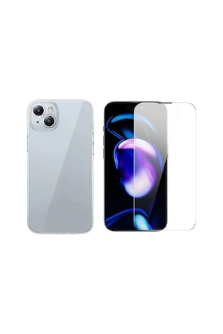 Baseus iPhone Uyumlu 15 Plus Schott Serisi Şeffaf Silikon Kılıf + Tempered Ekran Koruyucu Set- 5775