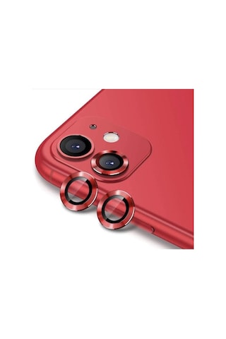 Apple Uyumlu iPhone 12 Mini Kamera Koruyucu Lens Mercek Metal Çerçeveli 2li Set Kırmızı Red