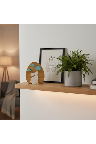 Simdale Wood Ahşap Tavşan Ve Mavi Bulutlar - Montessori Bebek Odası Raf Dekoru & Oyuncak