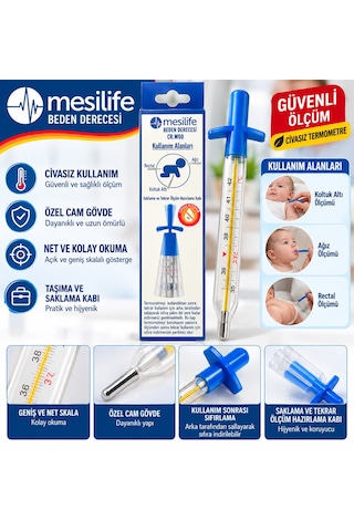 Mesilife Cr.w00 Cam Derece Cıvasız Beden Termometresi Koltuk Altı Ağız Ve Rektal Ölçüm Saklama Kabı