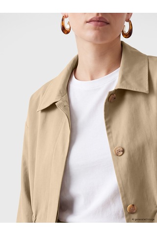 Lcw Modest Haki Gömlek Yaka Oversize Kadın Trençkot